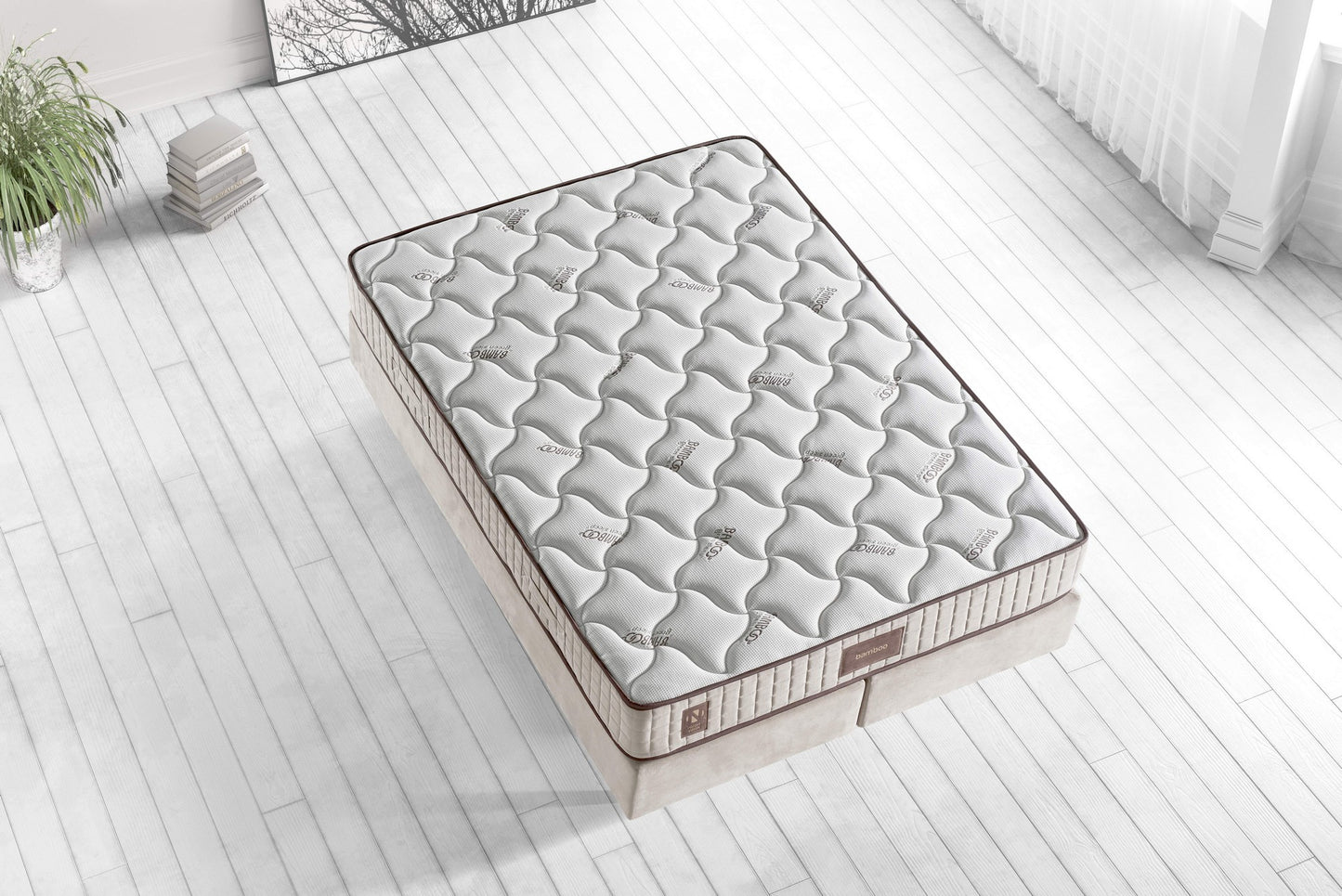 Madrac, Bijela boja Bež Smeđa, Bamboo 160x200 cm Double Size Middle Firm Mattress
