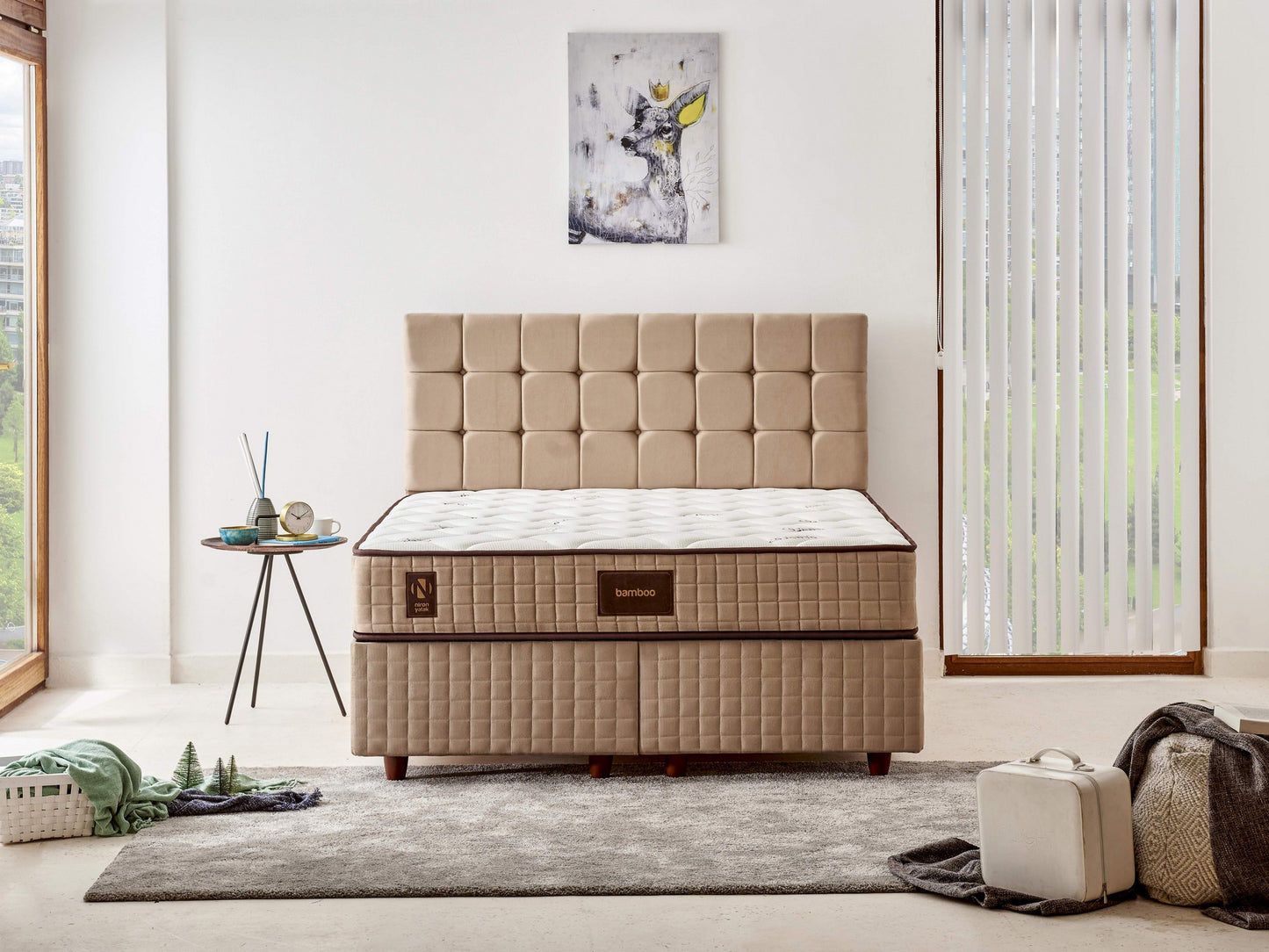 Madrac, Bijela boja Bež Smeđa, Bamboo 180x200 cm Double Size Middle Firm Mattress