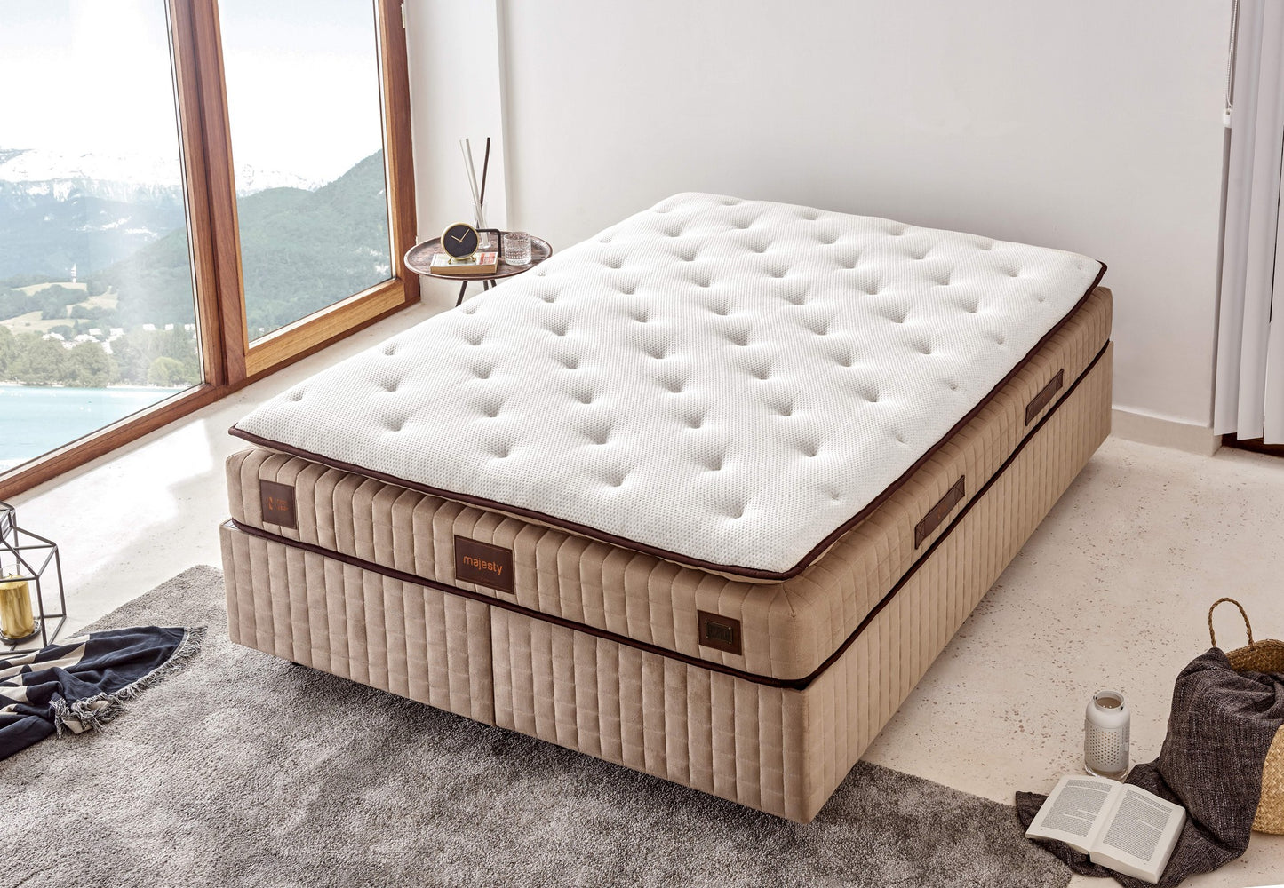 Madrac, Bijela boja Smeđa, Majesty 200x200 cm Double Size Padded Luxury Soft Mattress