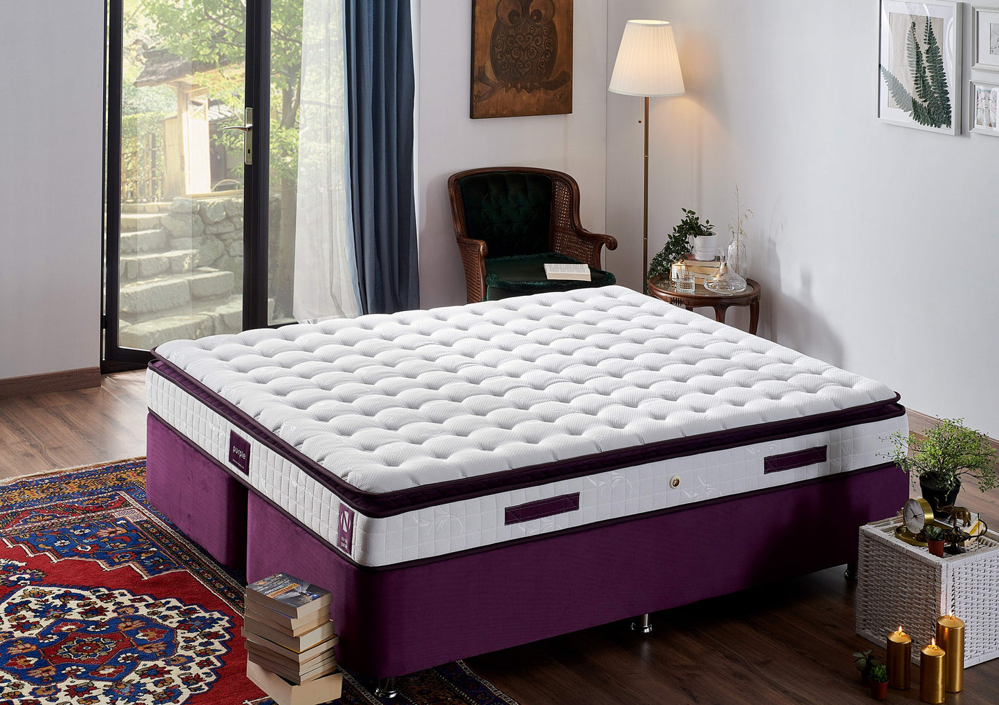 Madrac, Bijela boja Ljubičasta, Purple 200x200 cm Double Size Padded Soft Mattress