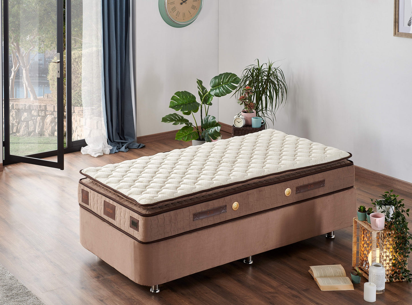 Madrac, Bijela boja Smeđa, W Cotton 90x190 cm Single Size Middle Firm Mattress