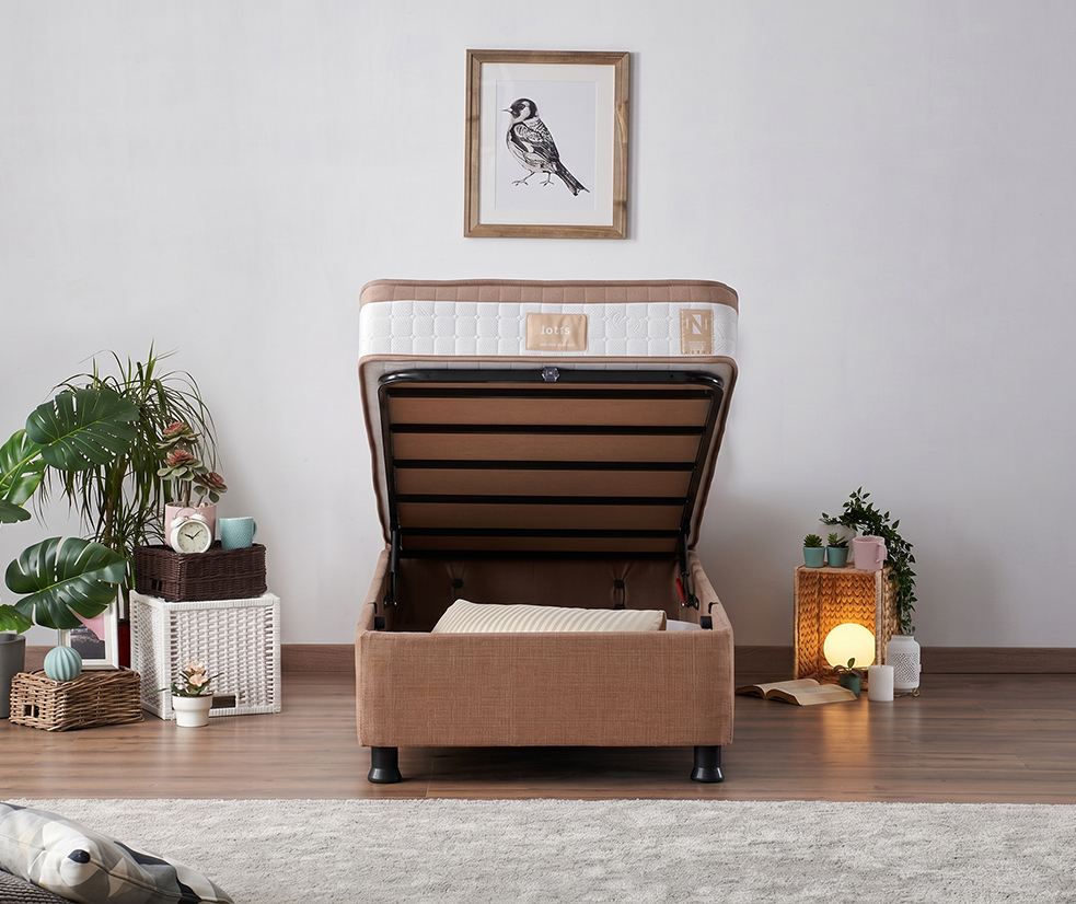 Jednostruki madrac, baza i uzglavlje, Svijetlo smeđa, Latte - Light Brown (80 x 180)