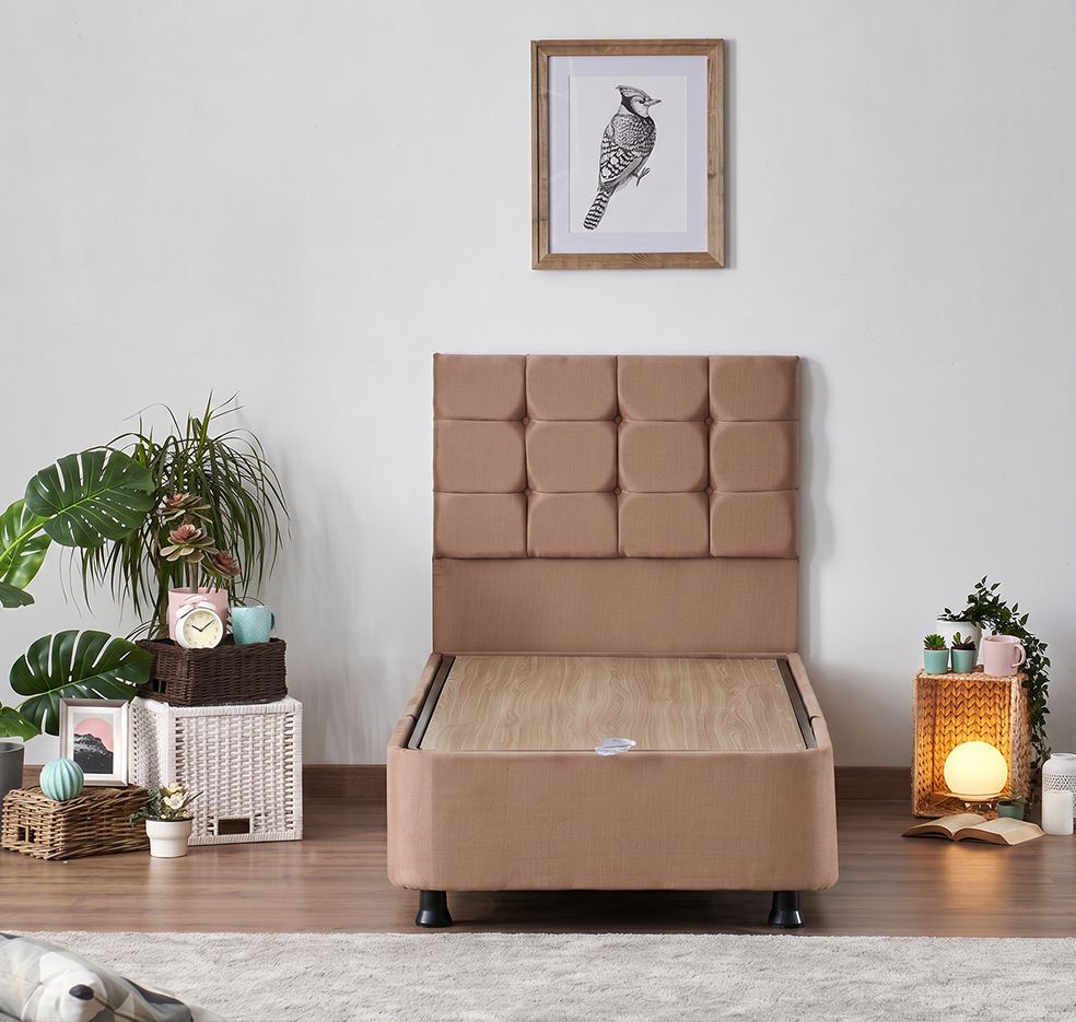 Jednostruki madrac, baza i uzglavlje, Svijetlo smeđa, Latte - Light Brown (80 x 180)