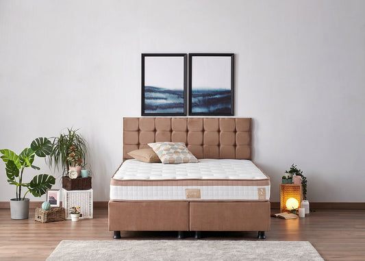 Dupli madrac, baza i uzglavlje, Svijetlo smeđa, Latte - Light Brown (150 x 200)