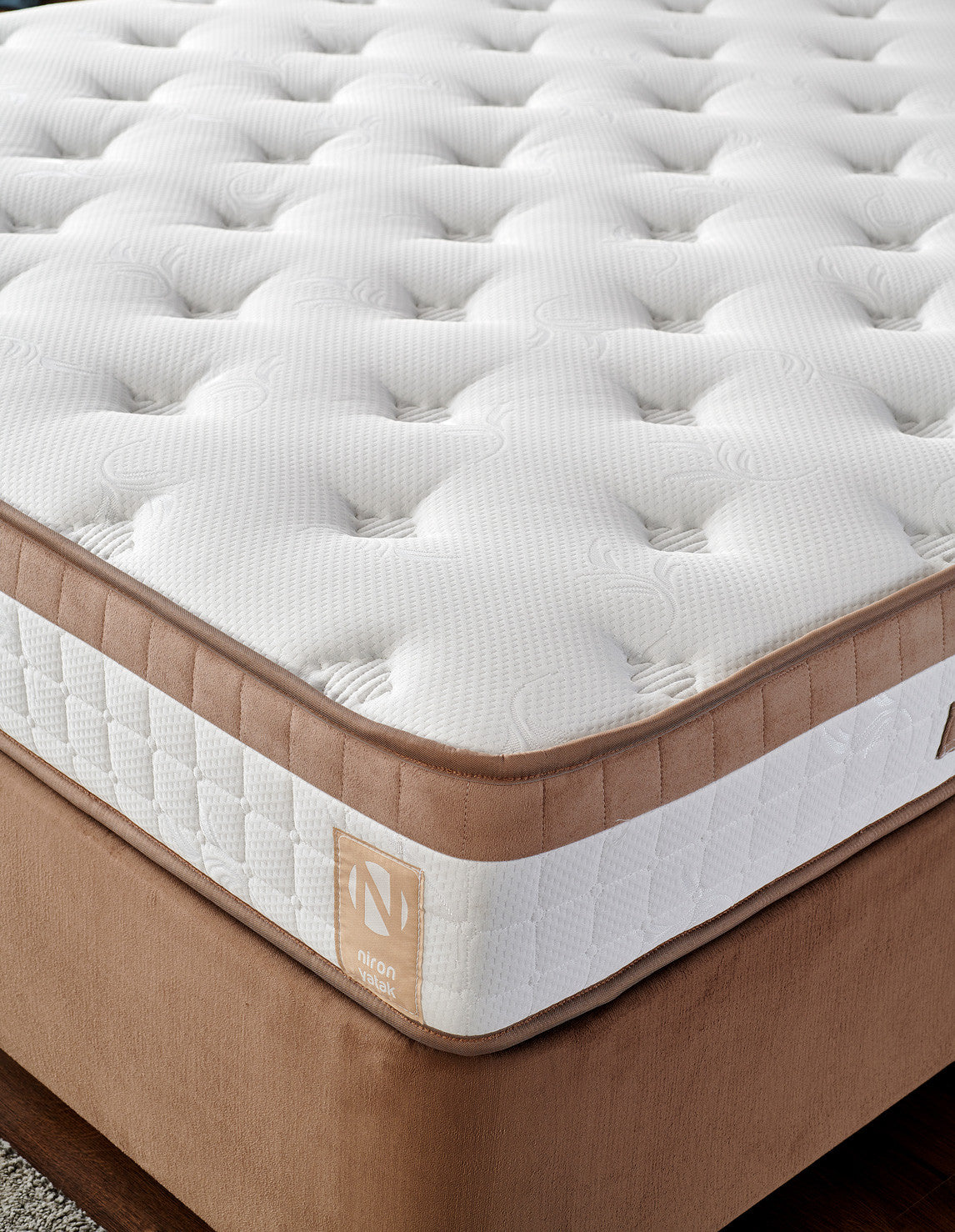 Dupli madrac, baza i uzglavlje, Svijetlo smeđa, Latte - Light Brown (150 x 200)