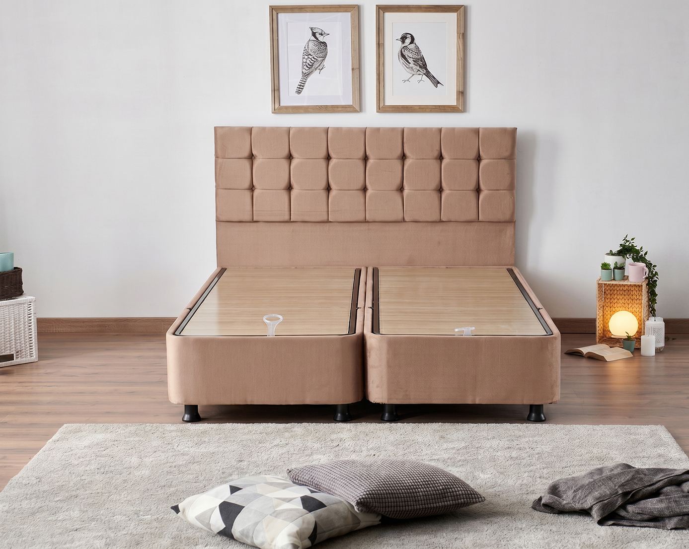 Dupli madrac, baza i uzglavlje, Svijetlo smeđa, Latte - Light Brown (160 x 200)