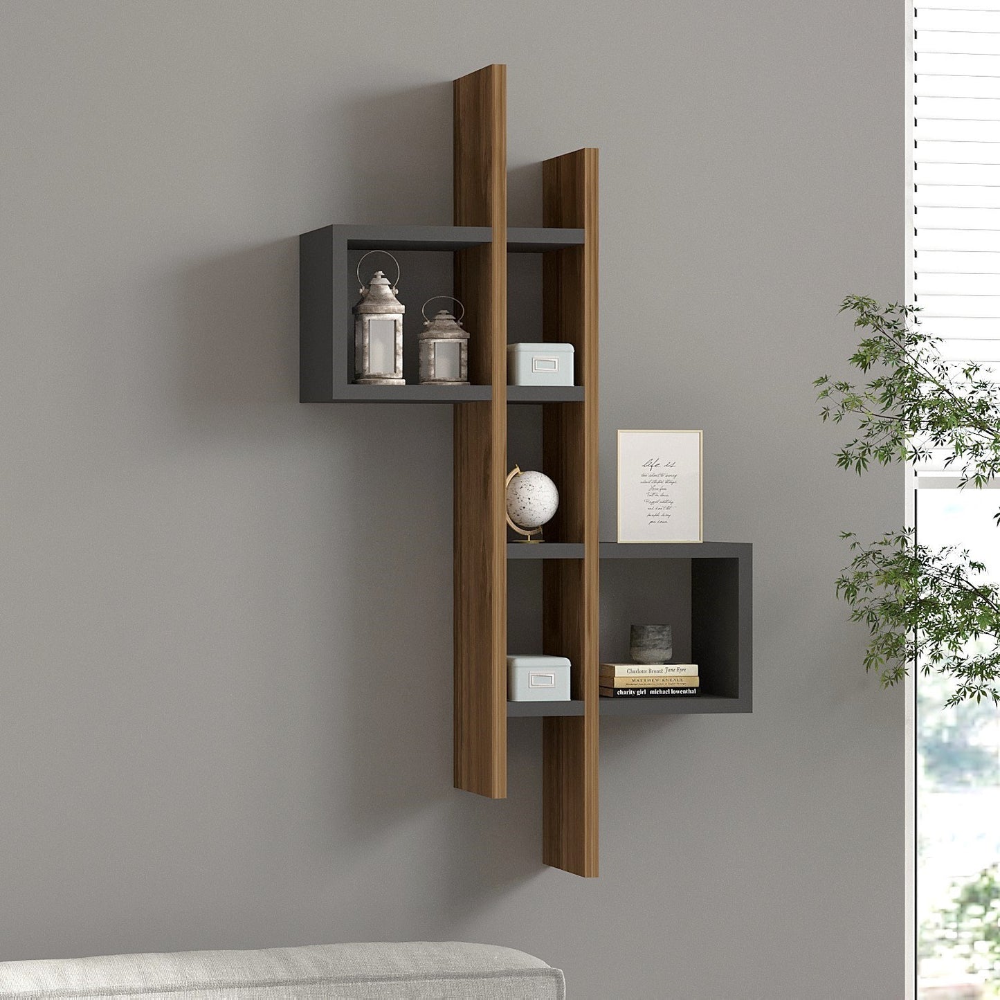 Zidna polica EMSE, Emse - Oak, Anthracite
