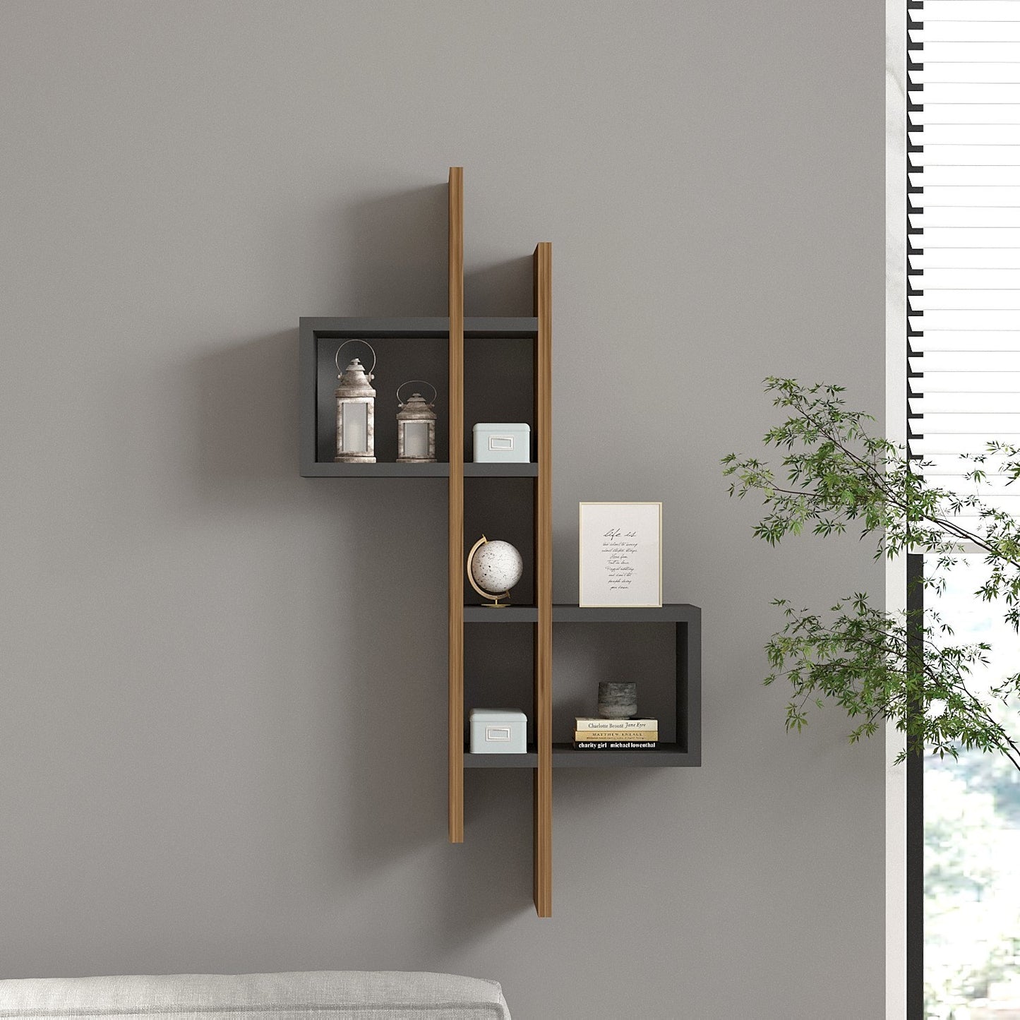 Zidna polica EMSE, Emse - Oak, Anthracite