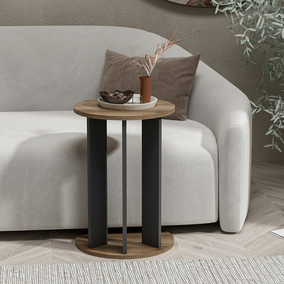Bočni stol, Ema - Walnut, Anthracite
