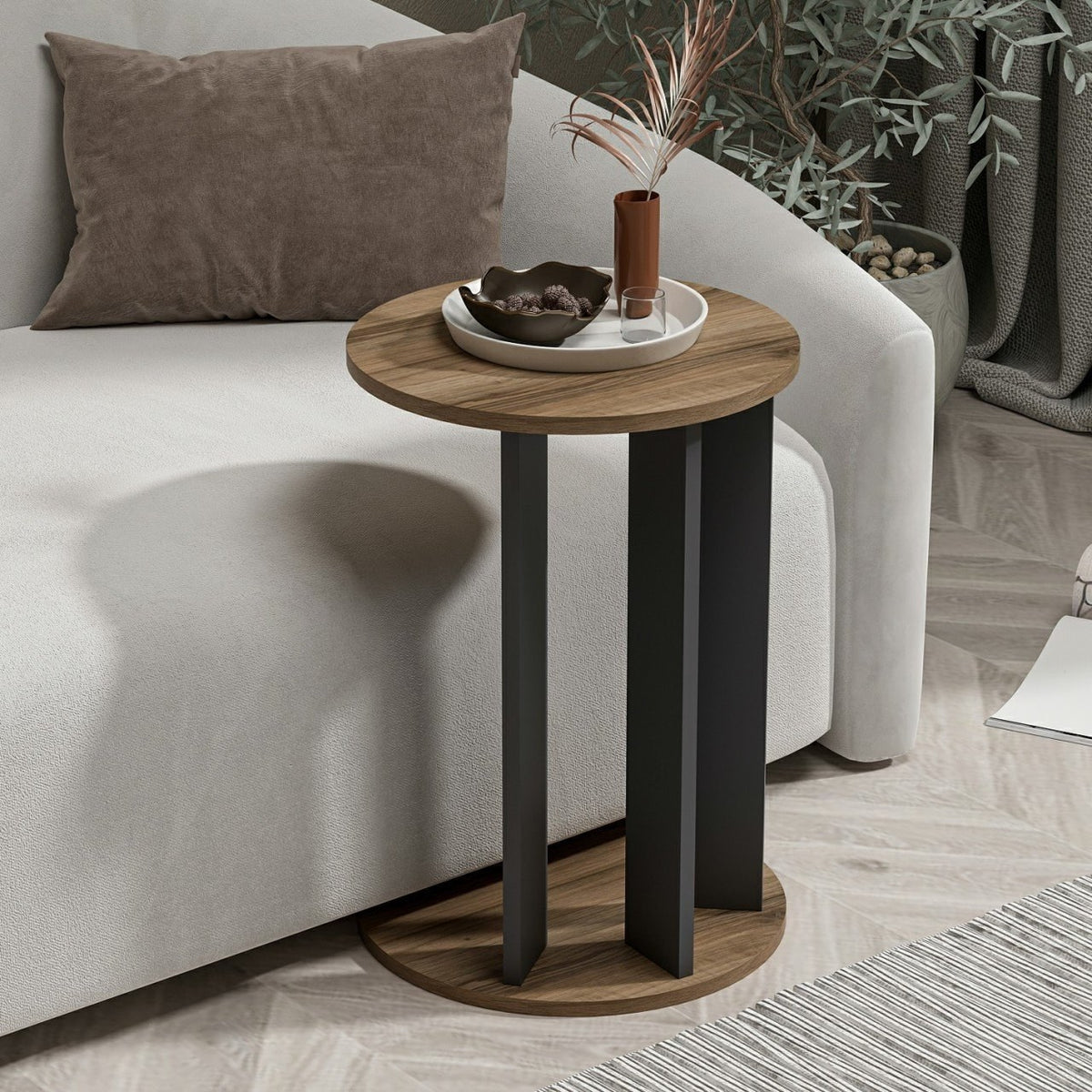Bočni stol, Ema - Walnut, Anthracite