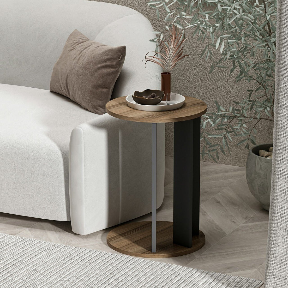 Bočni stol, Ema - Walnut, Anthracite