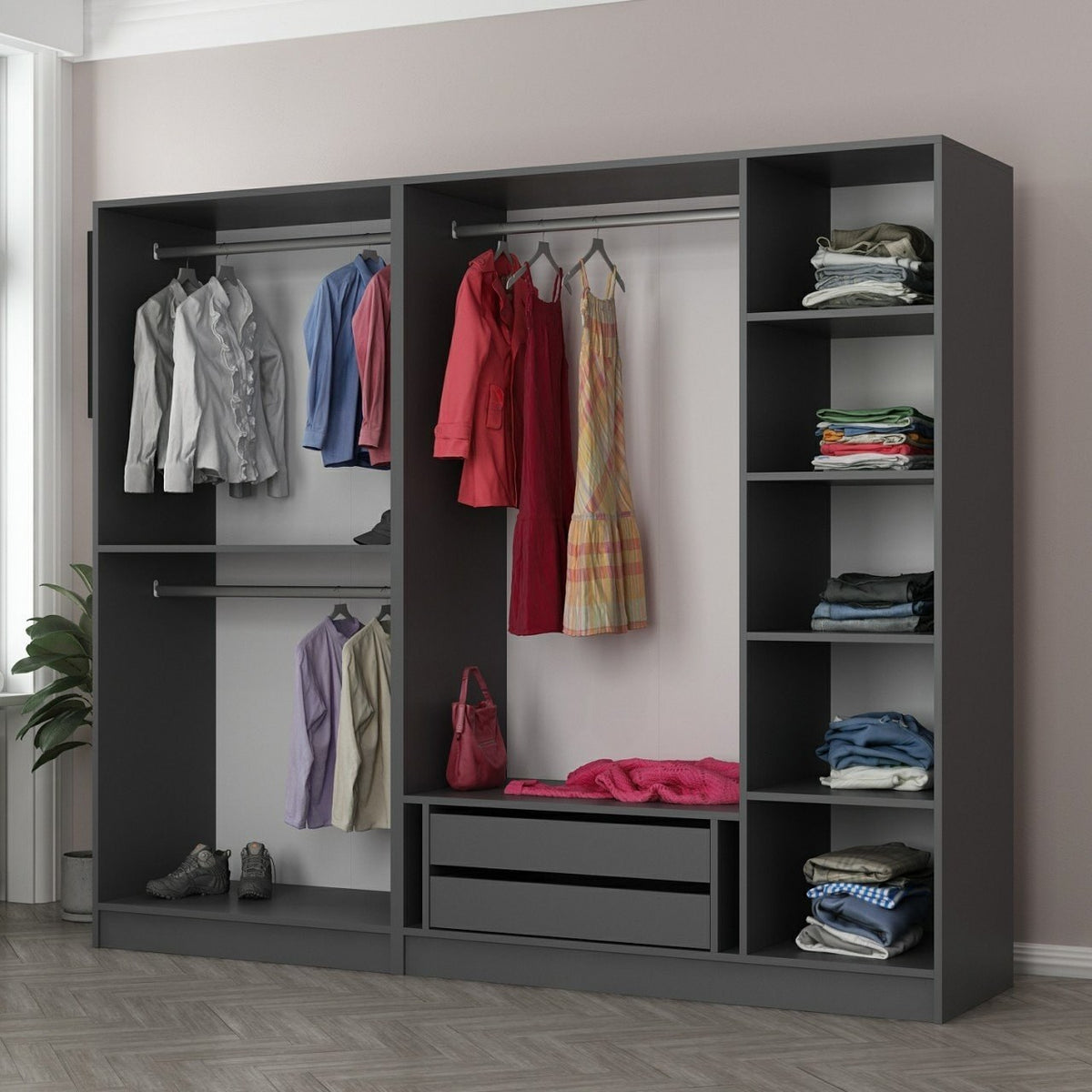 Ormar, 5 vrata, 2 ladice, 210 cm – antracit
