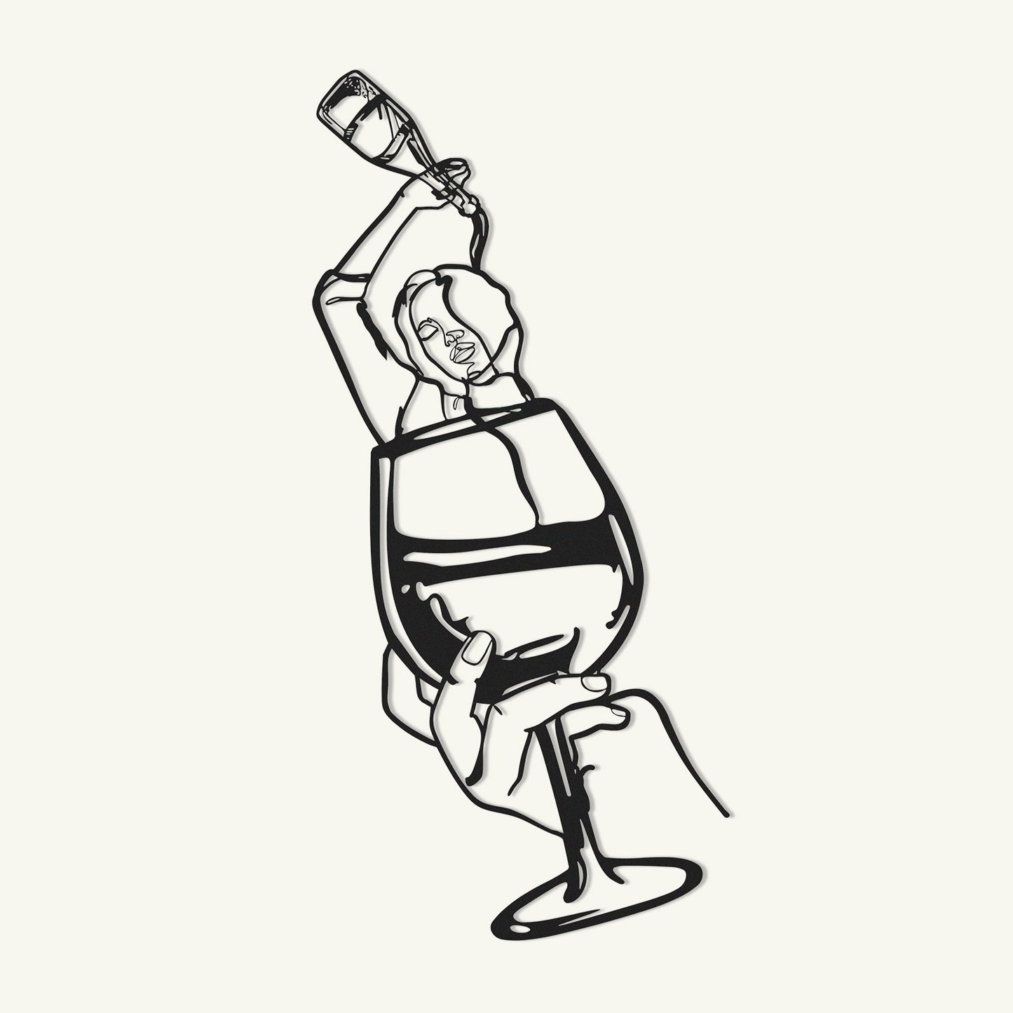 Metalna zidna dekoracija Glass of Wine Girl Line Art- APT749 M