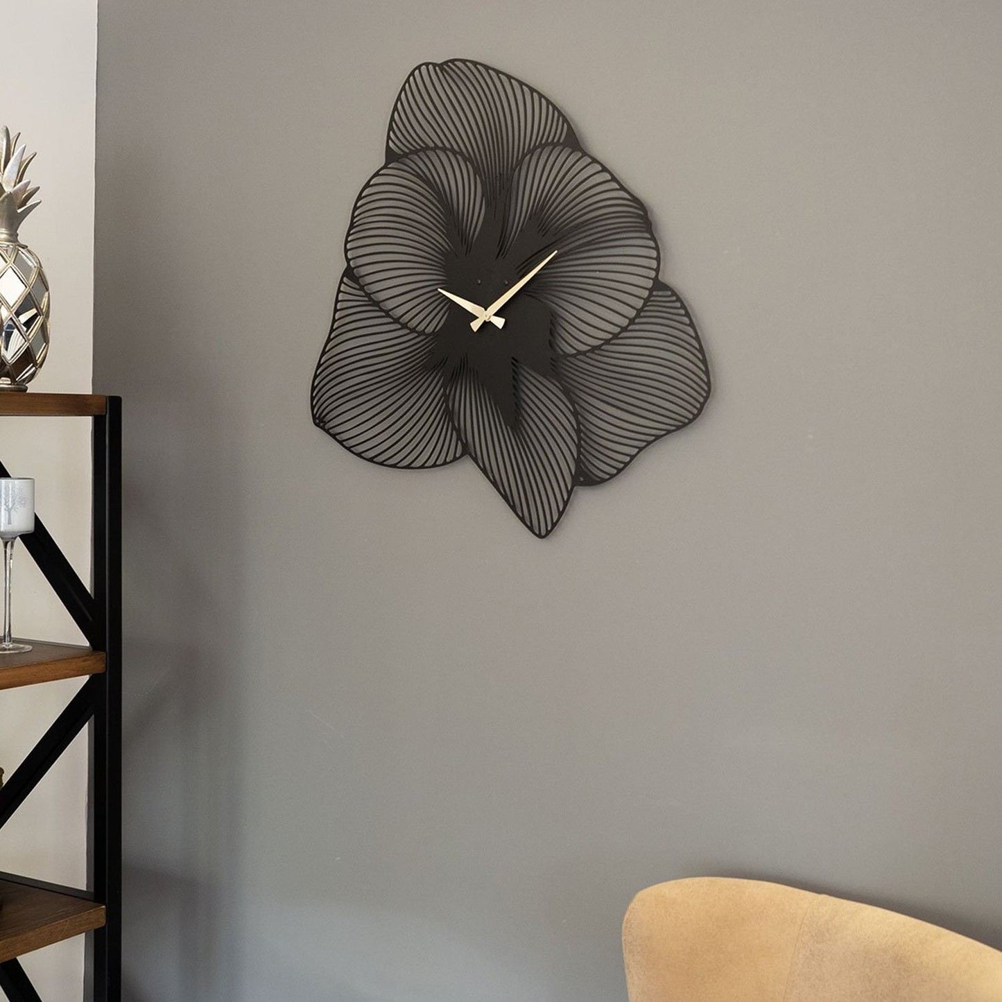 Sat metalni zidni dekorativni, Azalea Metal Wall Clock - APS039 49 - Black