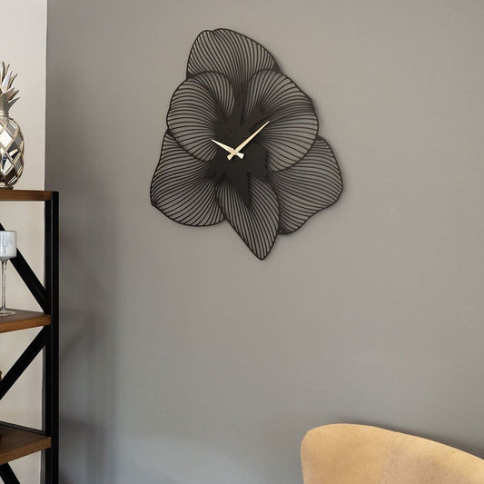 Sat metalni zidni dekorativni, Azalea Metal Wall Clock - APS039 49 - Black