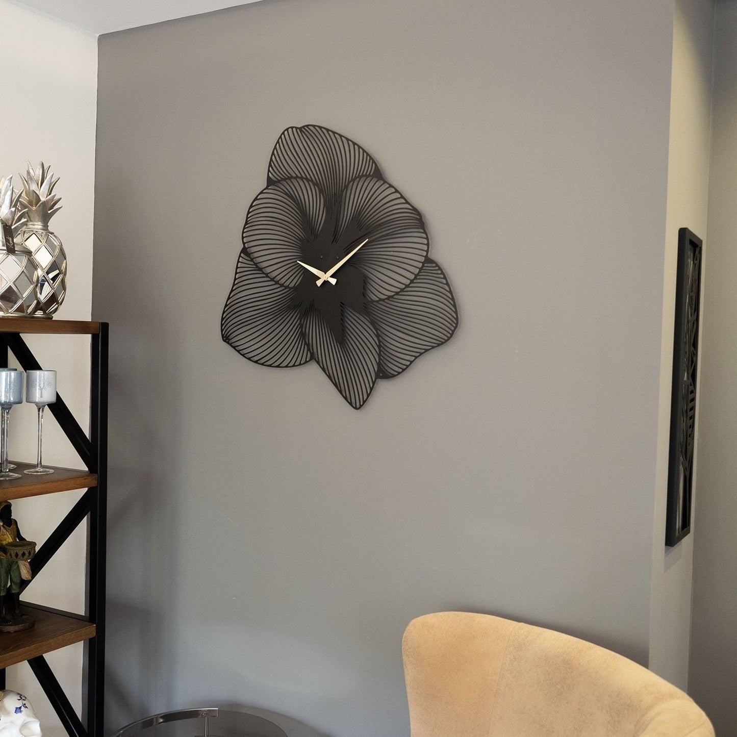 Sat metalni zidni dekorativni, Azalea Metal Wall Clock - APS039 49 - Black