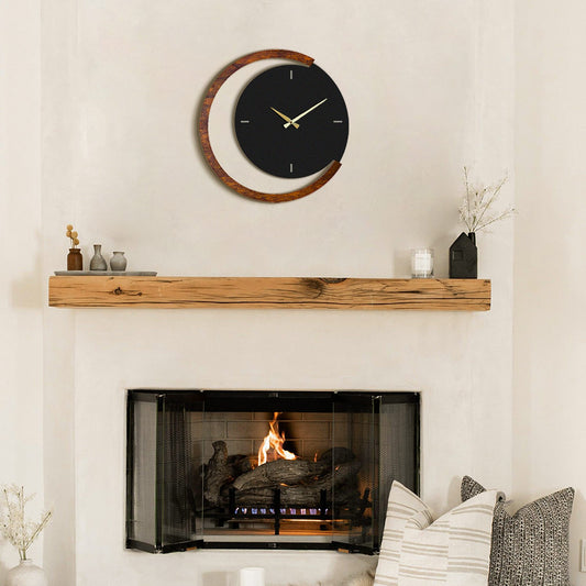 Sat metalni zidni dekorativni, Moon Time Wooden Metal Wall Clock - APS117