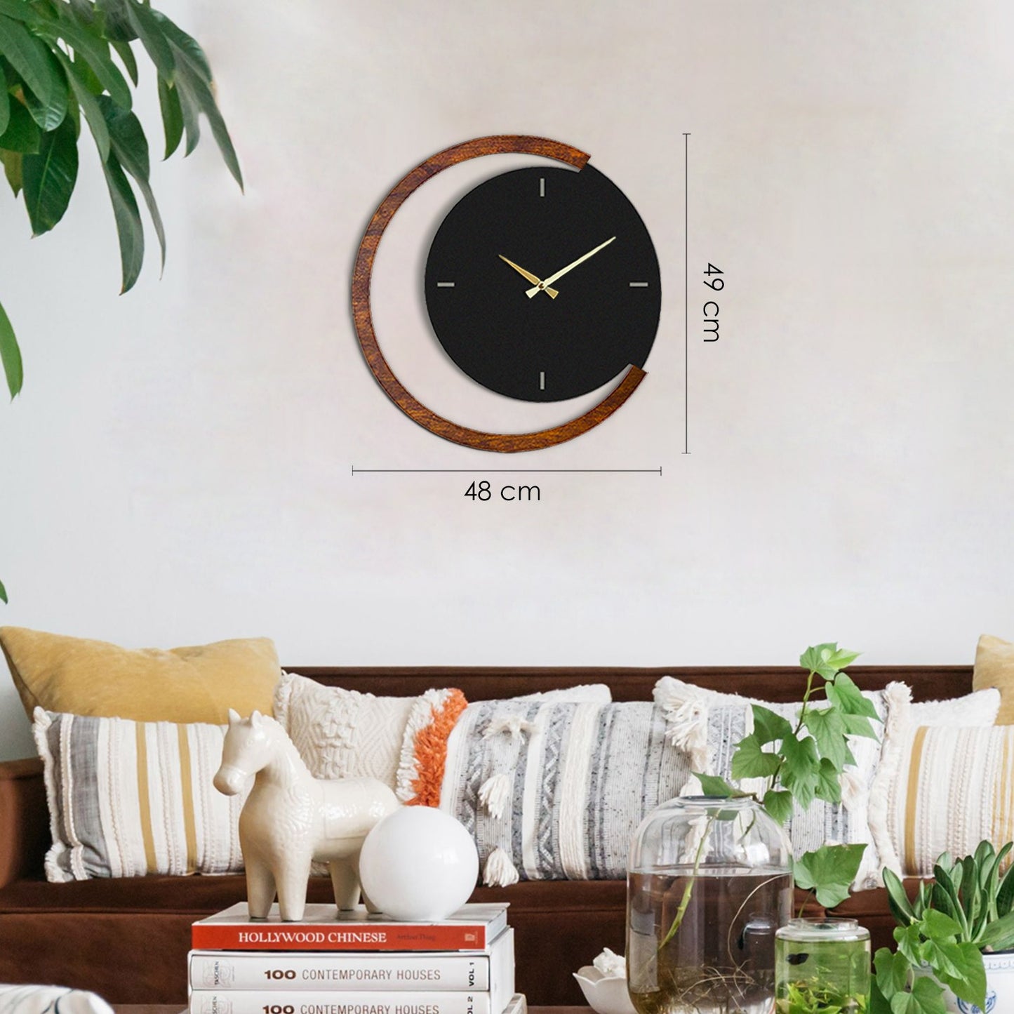 Sat metalni zidni dekorativni, Moon Time Wooden Metal Wall Clock - APS117