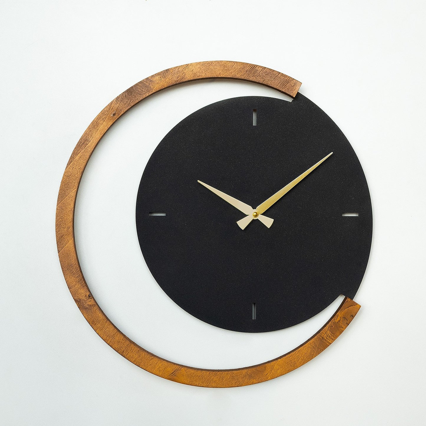Sat metalni zidni dekorativni, Moon Time Wooden Metal Wall Clock - APS117