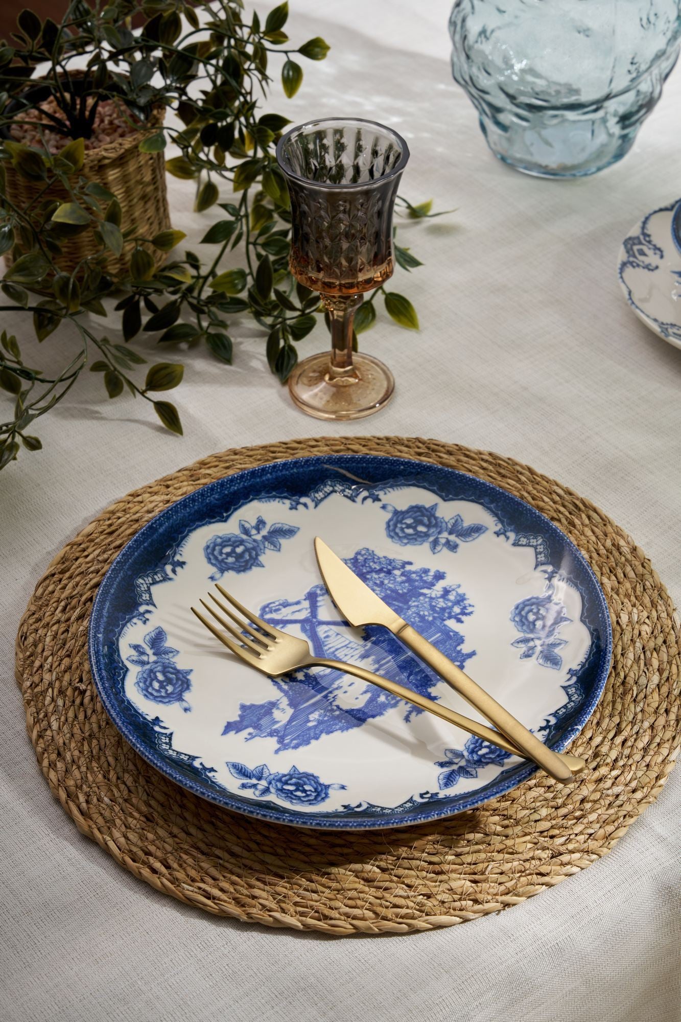 Set za večeru (24 komada) 813, bijela, plava