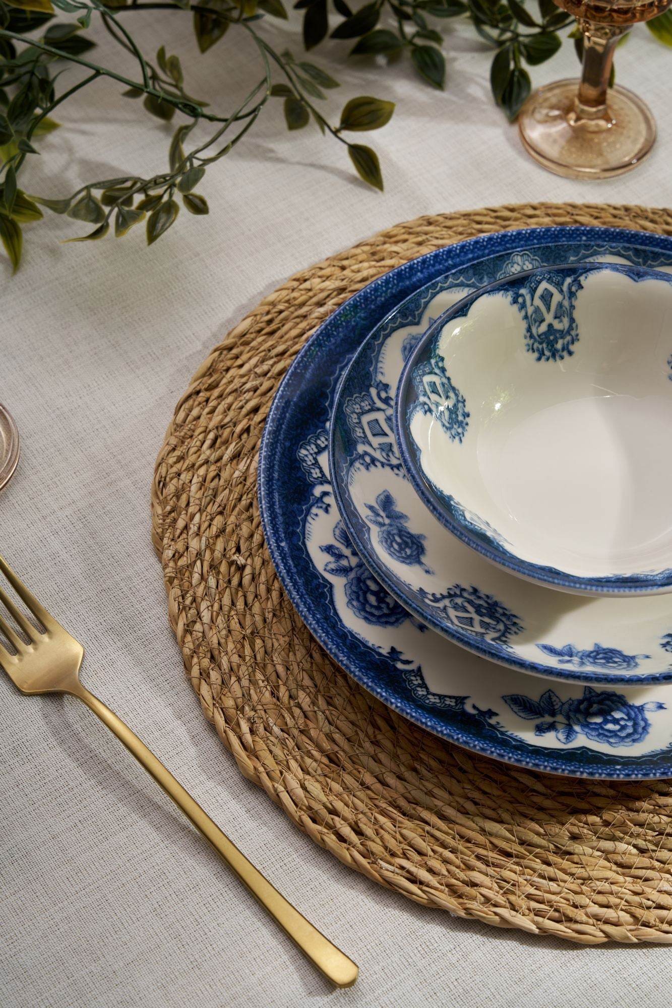 Set za večeru (24 komada) 813, bijela, plava