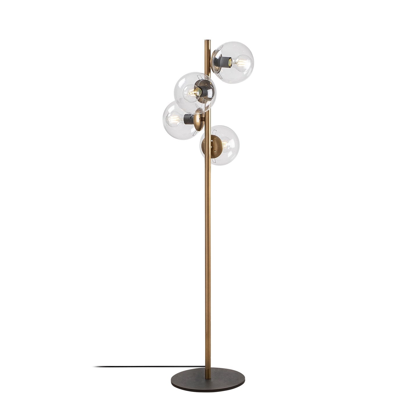 Podna lampa FAZE 116, zlatna, metal- staklo, 32 x 32 cm, visina 130 cm, promjer kugle 15 cm, duljina kabla 200 cm, 4 X E27 40 W, Faze - NT - 116
