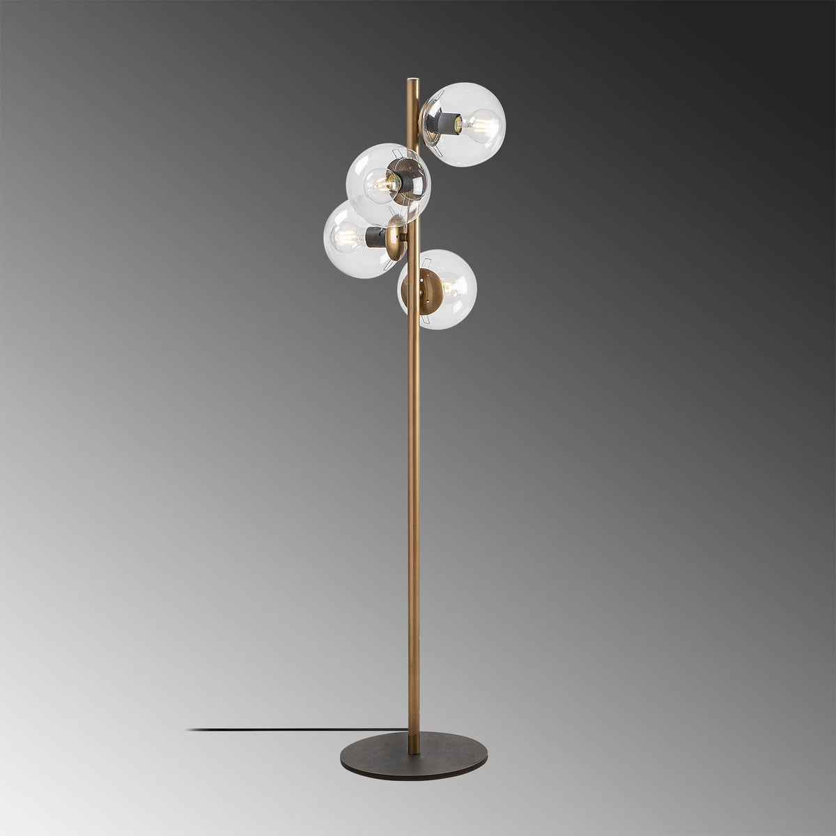 Podna lampa FAZE 116, zlatna, metal- staklo, 32 x 32 cm, visina 130 cm, promjer kugle 15 cm, duljina kabla 200 cm, 4 X E27 40 W, Faze - NT - 116