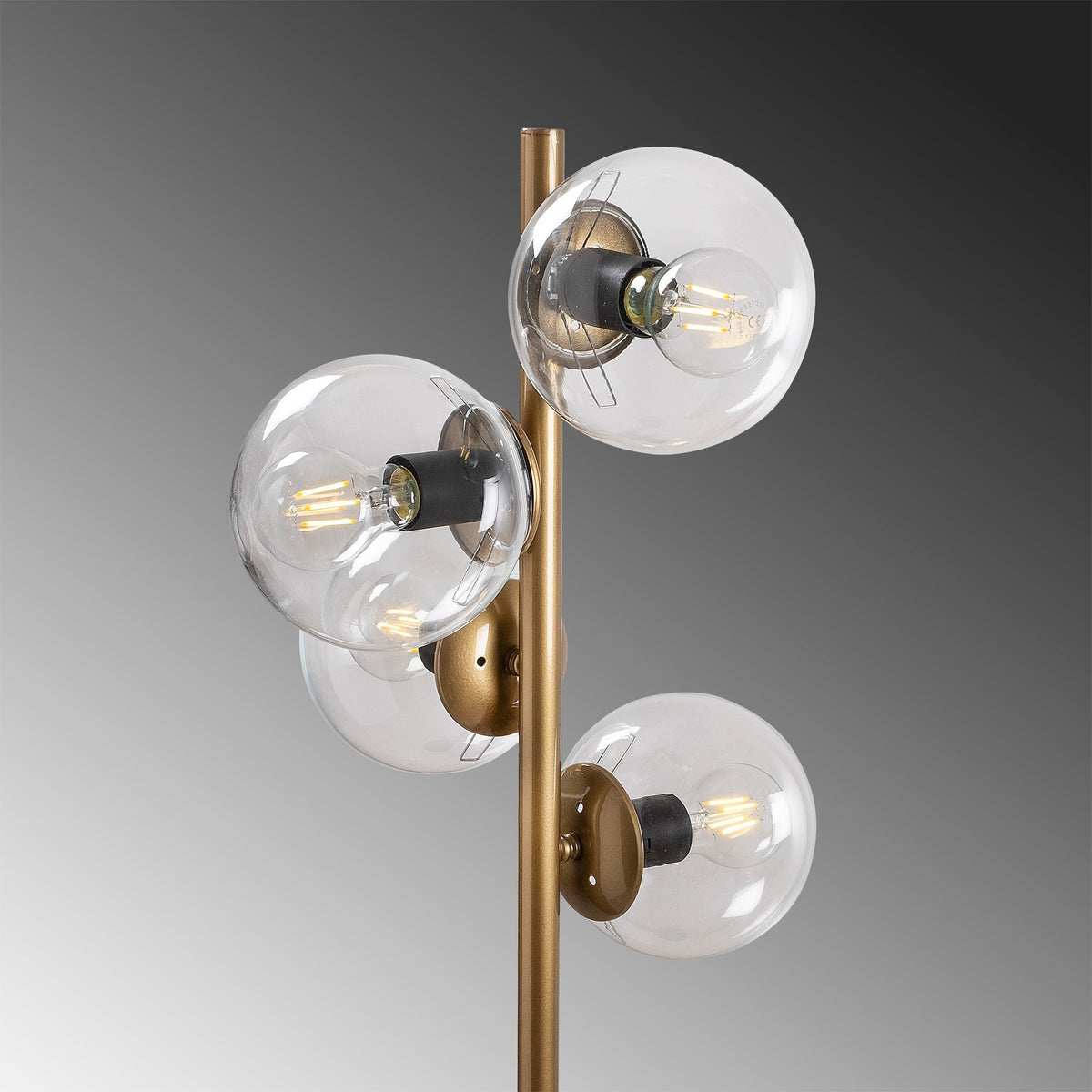 Podna lampa FAZE 116, zlatna, metal- staklo, 32 x 32 cm, visina 130 cm, promjer kugle 15 cm, duljina kabla 200 cm, 4 X E27 40 W, Faze - NT - 116