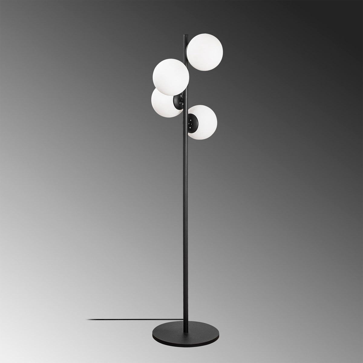 Podna lampa FAZE 115, crna, metal-staklo, 32 x 32 cm, visina 130 cm, promjer kugle 15 cm, duljina kabela 200 cm, 4 x E27 40 W, Faze-NT-115-1