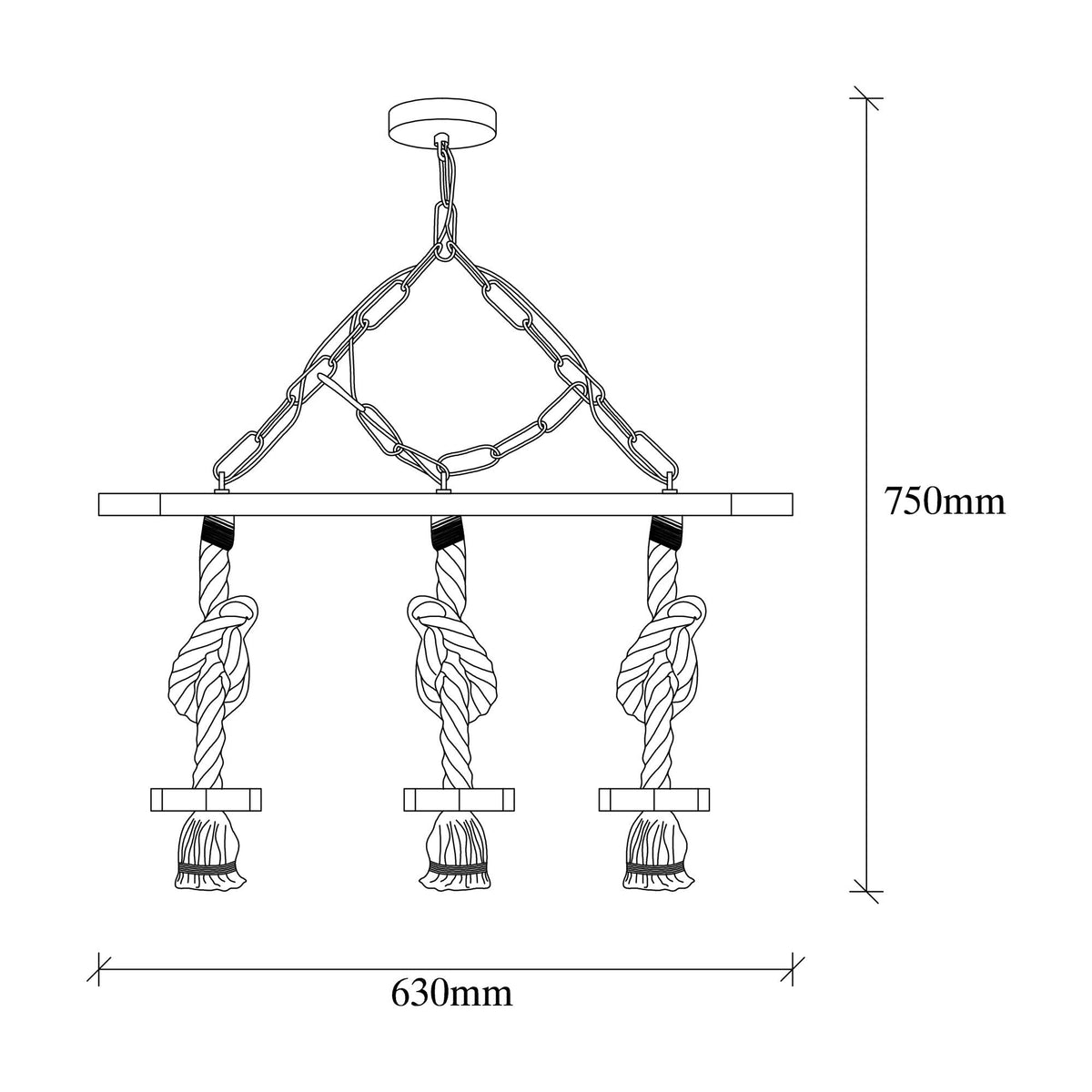 Vislica ASIR crna- drvo, drvo- metal, 63 x 11 cm, visina 75 cm, duljina kablova 40 cm, 3 x E27 40 W, Erebos - 111-AV