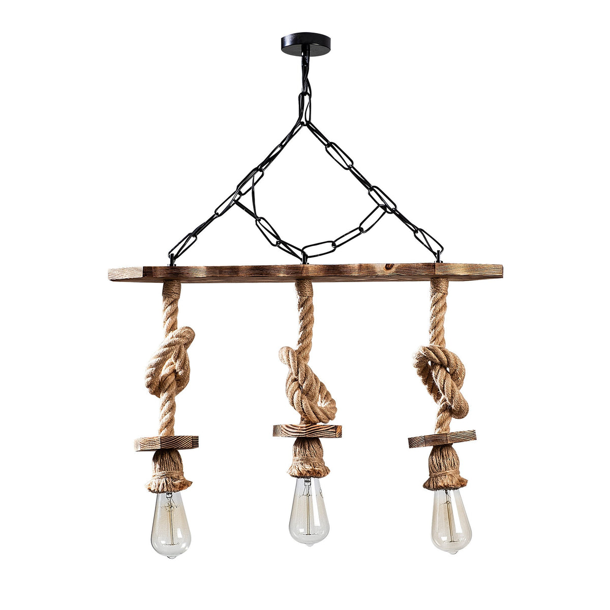 Vislica ASIR crna- drvo, drvo- metal, 63 x 11 cm, visina 75 cm, duljina kablova 40 cm, 3 x E27 40 W, Erebos - 111-AV