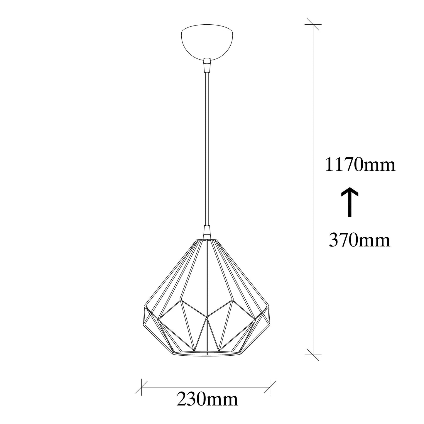 Vislica DIAMOND crna, metal, promjer 23 cm, visina 117 cm, podesiva visina, E27 40 W, Diamond - 704-S