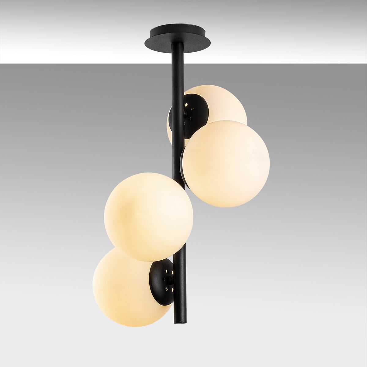 Vislica FAZE crna, metal-staklo, promjer 32 cm, visina 53 cm, promjer kugli 15 cm, podesiva visina, 4 x E27 40 W, Faze-NT-139