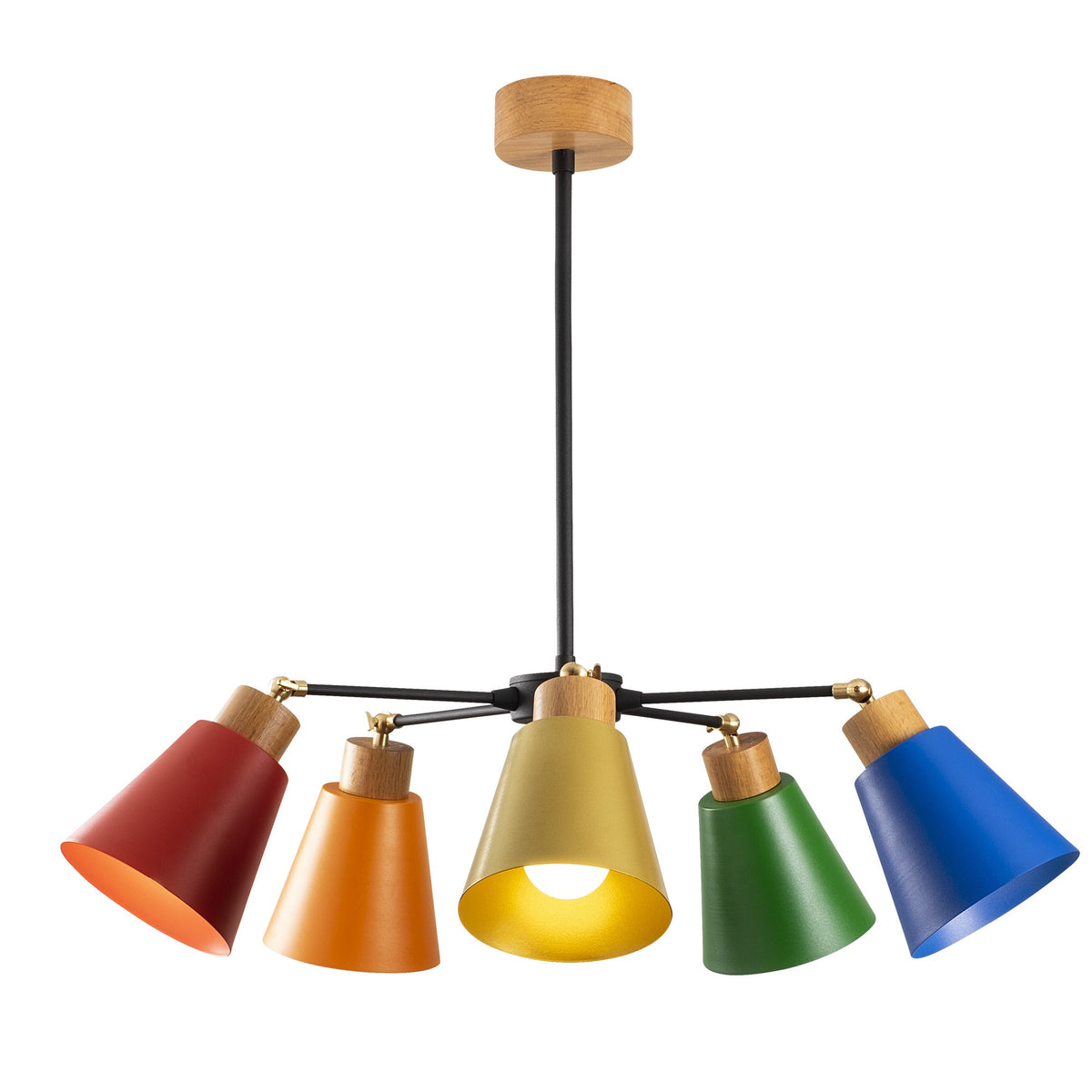 Stropna lampa BABE, metal- drvo, šarena, promjer 58 cm, visina 68 cm, promjer sjenila 14 cm., 5 x E27 40W, Manavgat - N-541