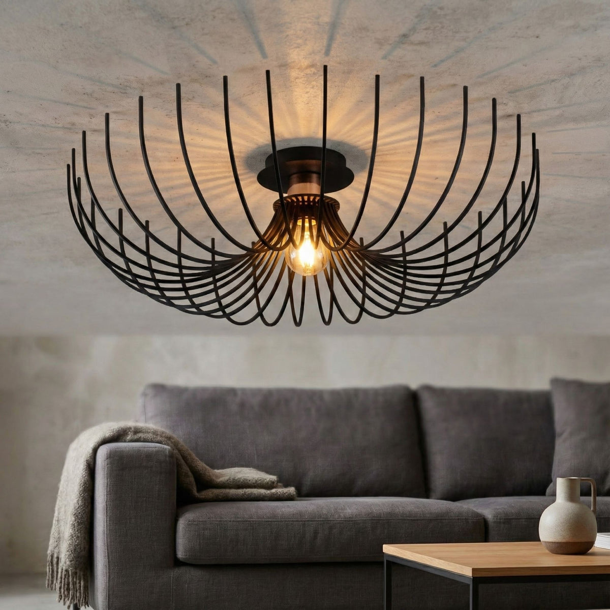 Stropna lampa ASPENDOS crna, metal promjer 56 cm, visina 16 cm, E27 40 W, Aspendos - N-639