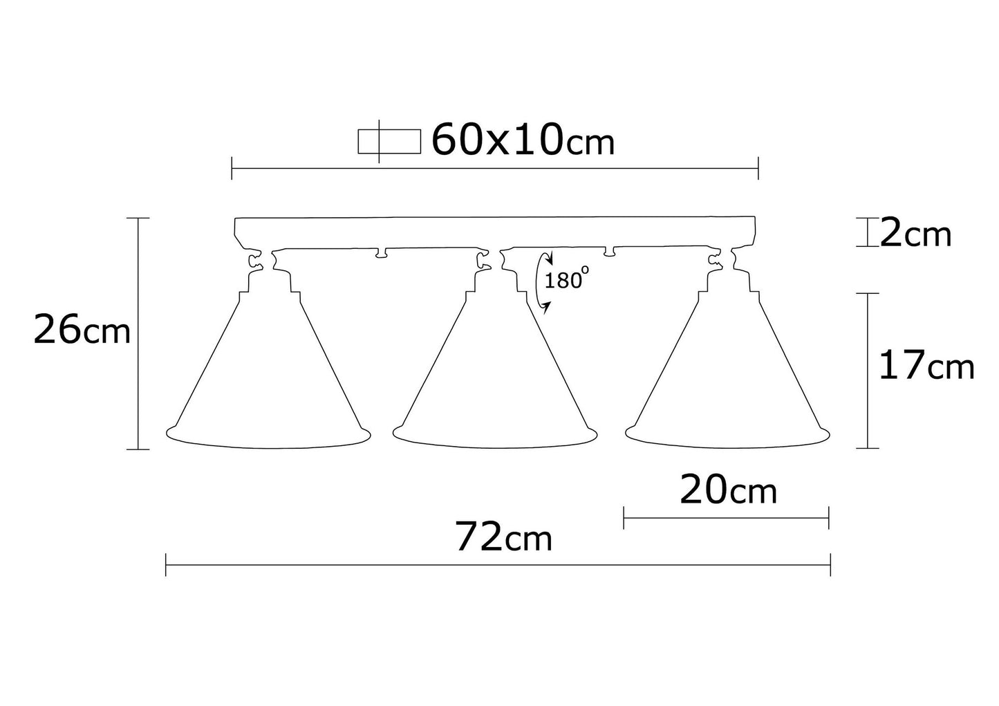 Stropna lampa VINTAGE, metalna 72 x 20 cm, visina 26 cm, E27 40 W, Berceste - N-678