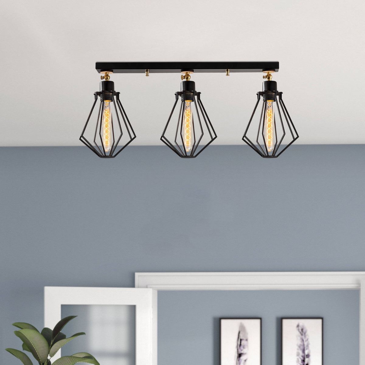 Stropna lampa OYLAT 2, metalna crna, 70 x 18 cm, visina 29 cm, 3 x E27 40 W, Oylat - N-1040