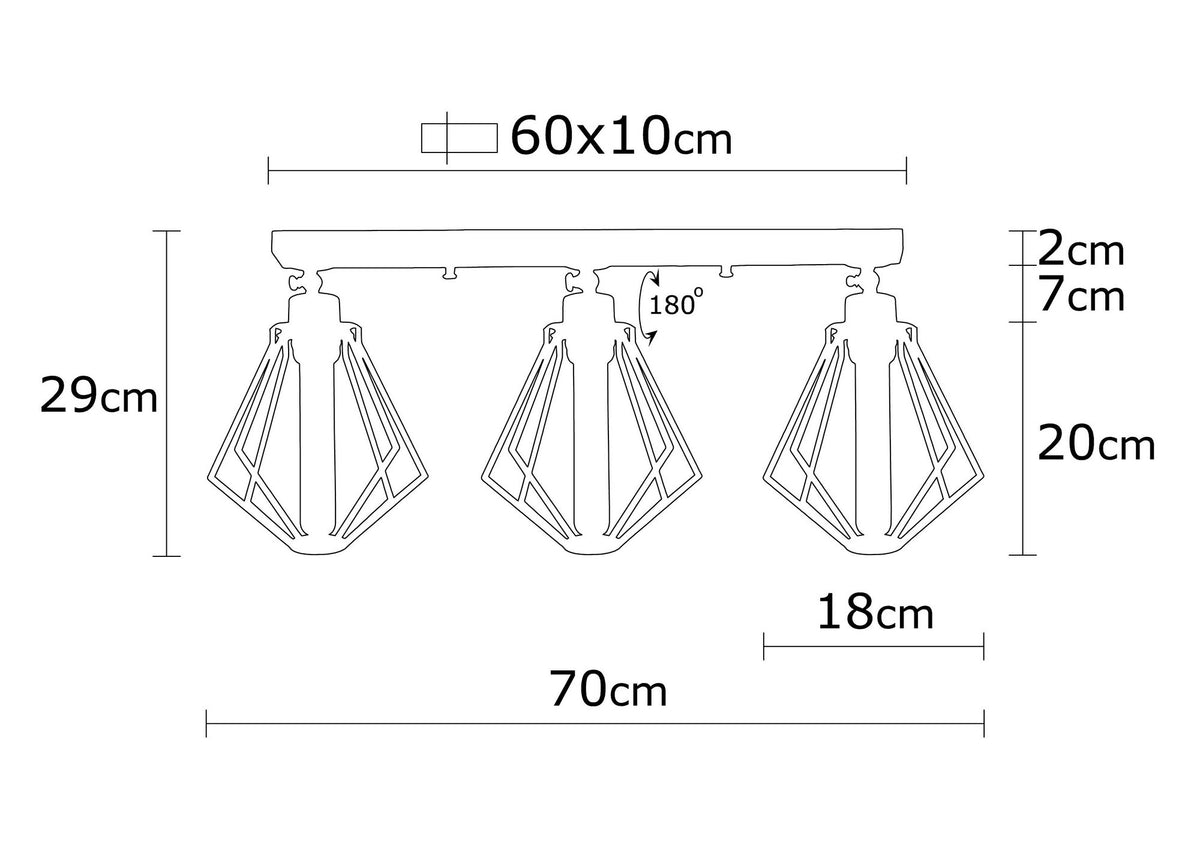 Stropna lampa OYLAT 2, metalna crna, 70 x 18 cm, visina 29 cm, 3 x E27 40 W, Oylat - N-1040