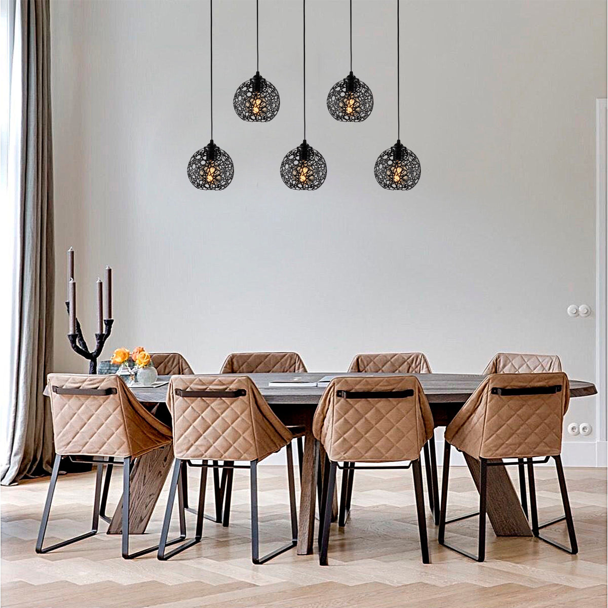 Stropna lampa FELLINI 5, metalana crna, 100x 17 cm, visina 119 cm, podesiva visina, dimenzija baze 78 x 6 x 4 cm, 5x E27 40 W, Fellini - MR - 789
