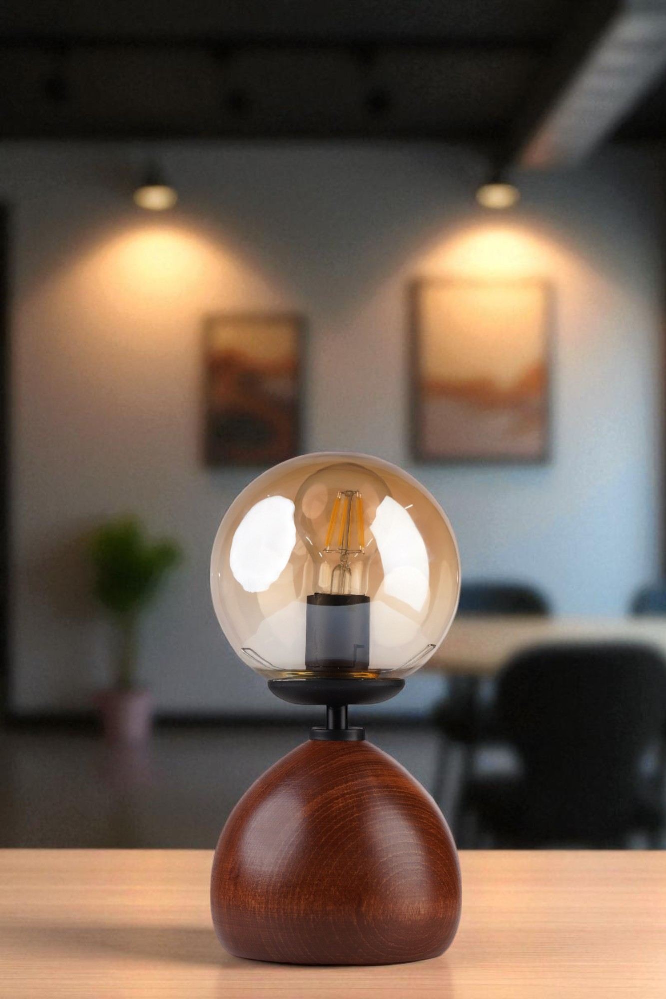 Stolna lampa 729, med, crna, orah