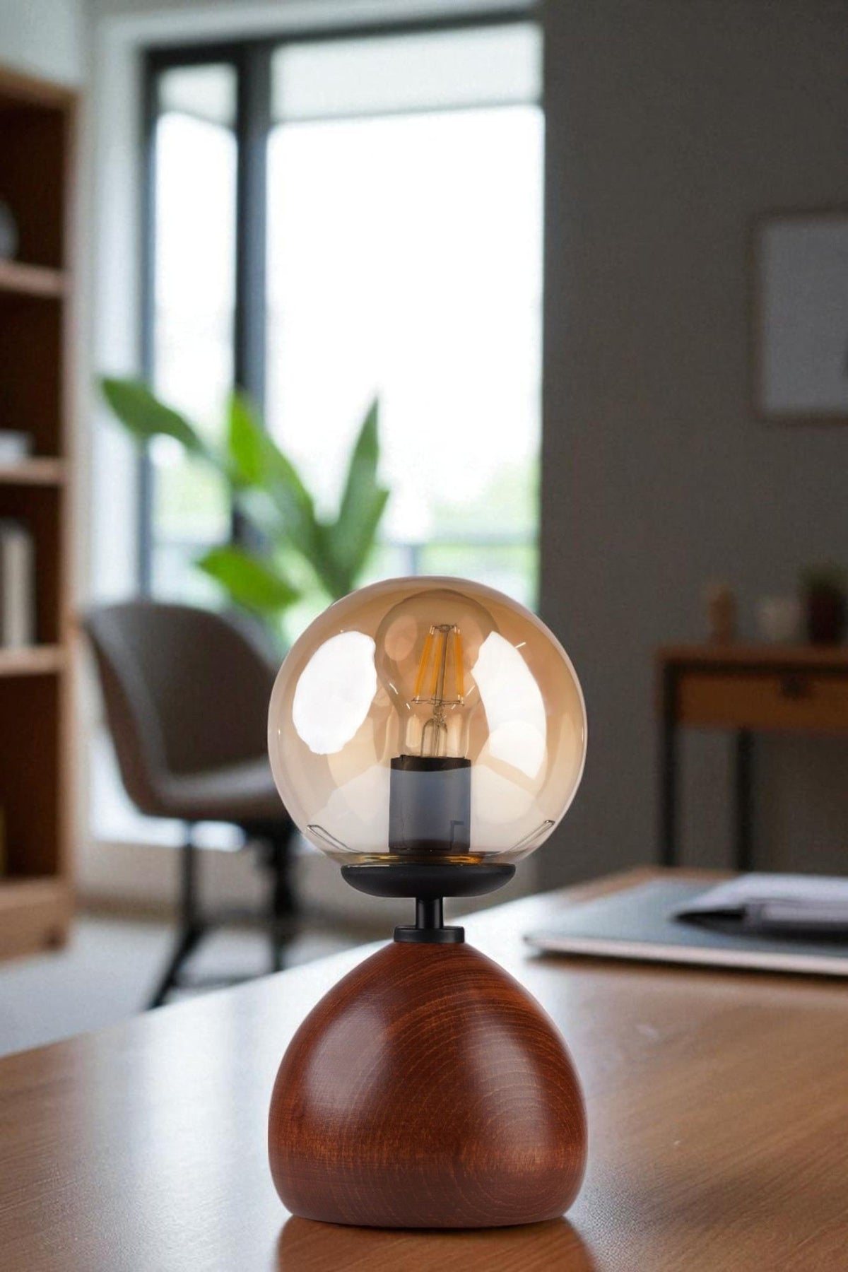 Stolna lampa 729, med, crna, orah