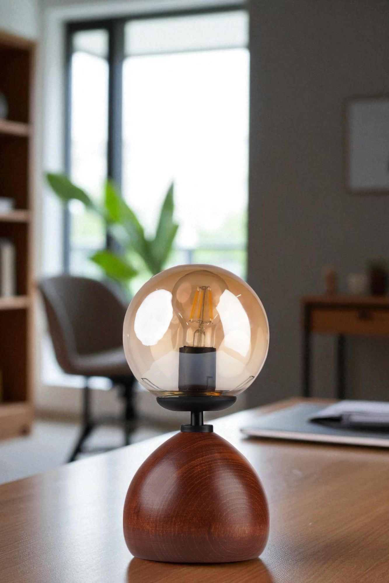 Stolna lampa 729, med, crna, orah