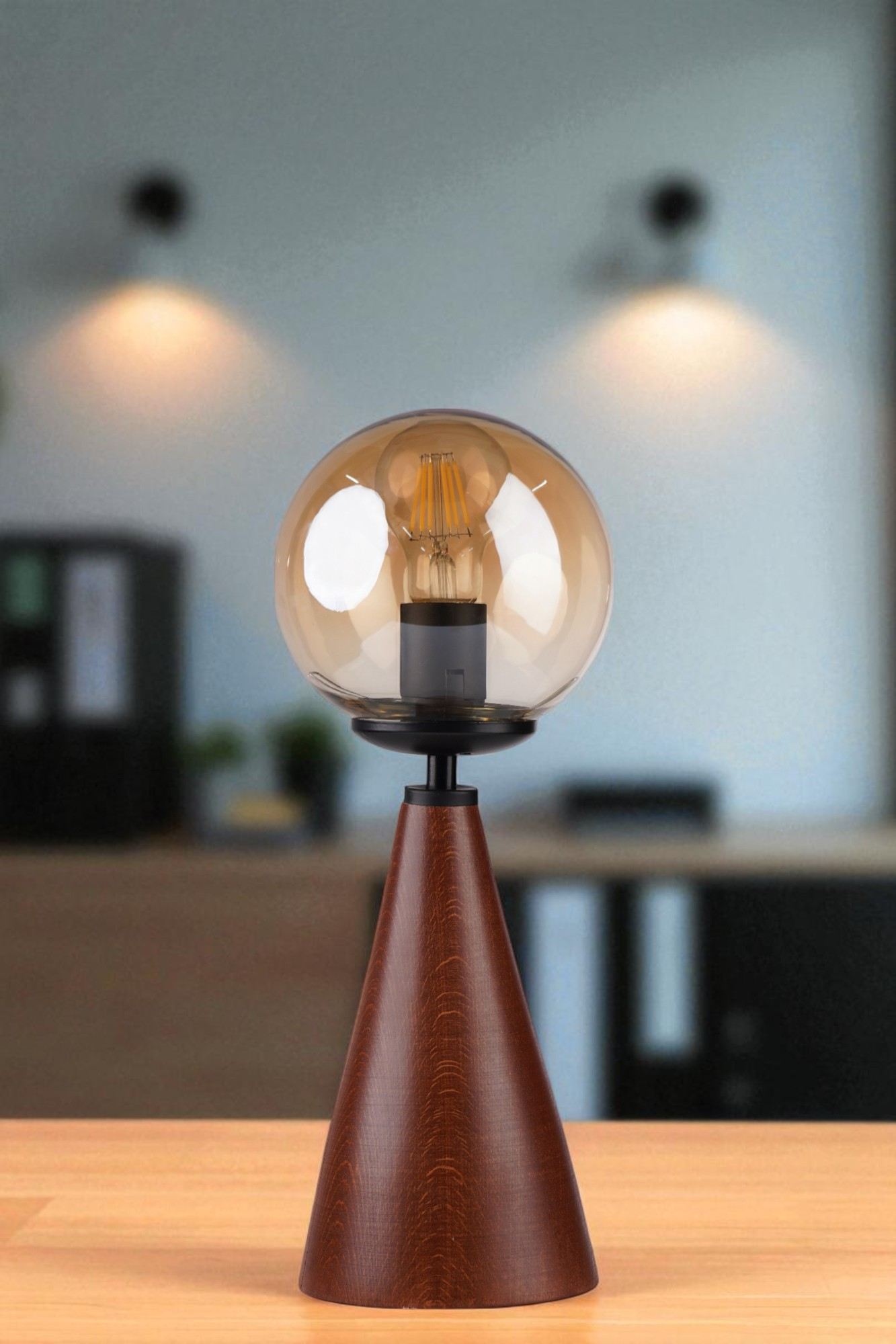 Stolna lampa 781, med, crna, orah