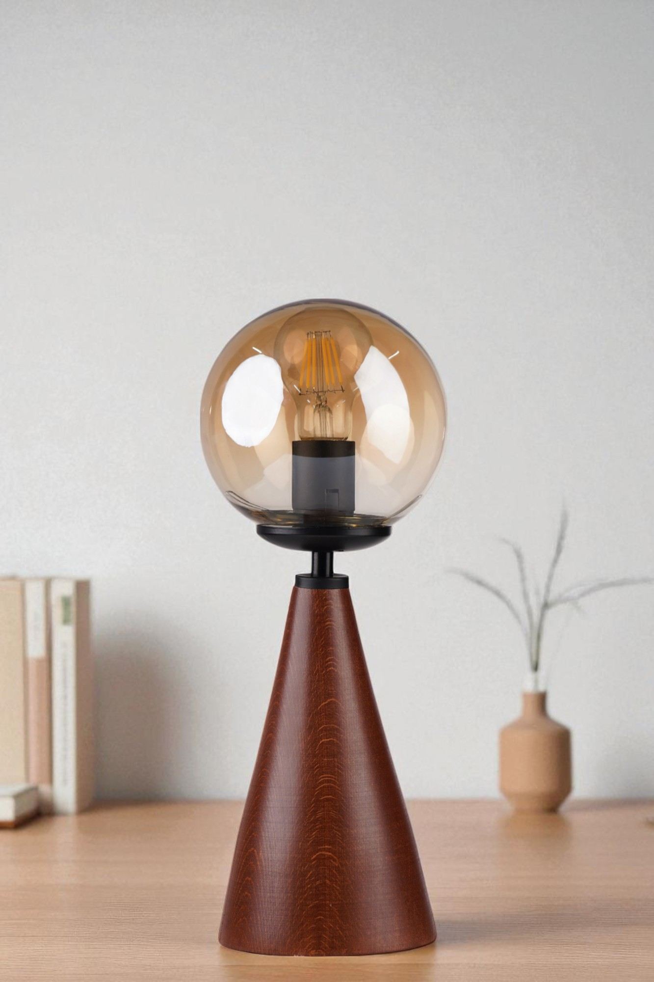 Stolna lampa 781, med, crna, orah