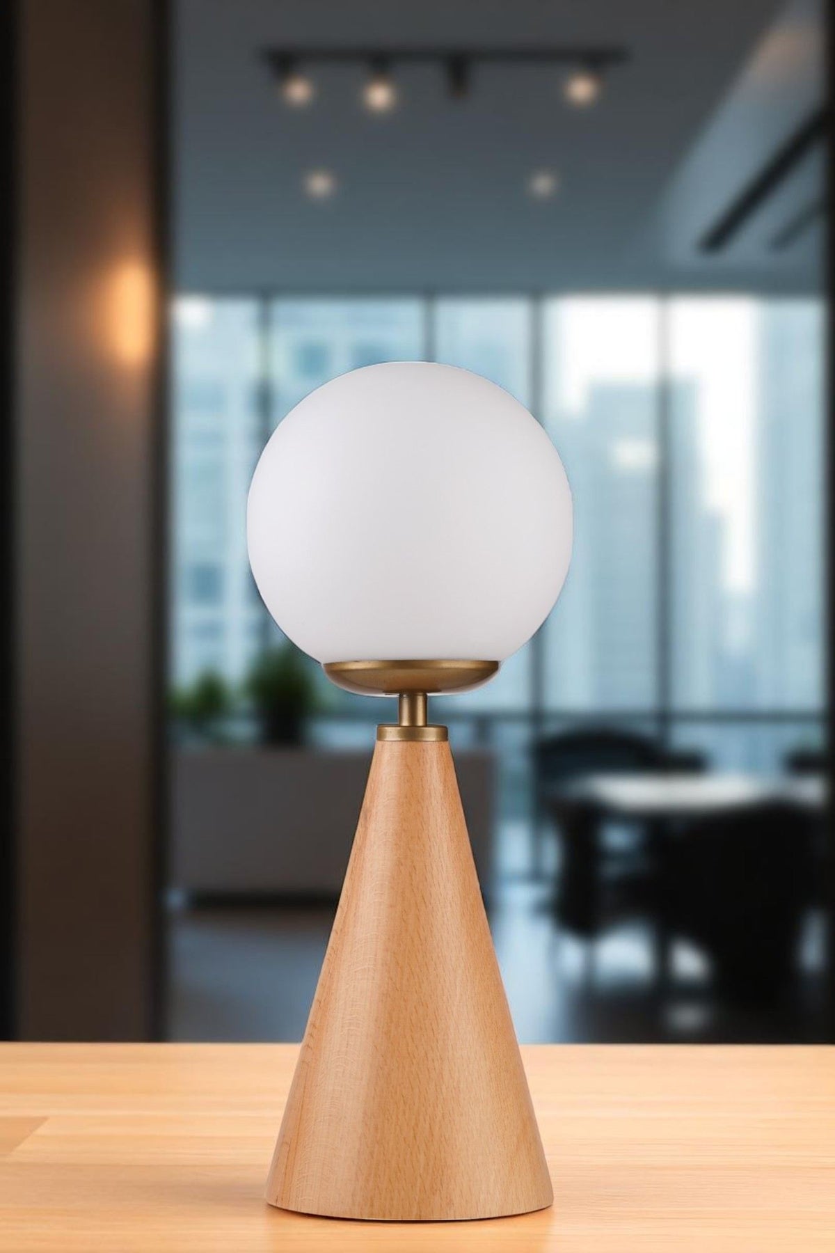 Stolna lampa 811, bijela, zlatna, hrast