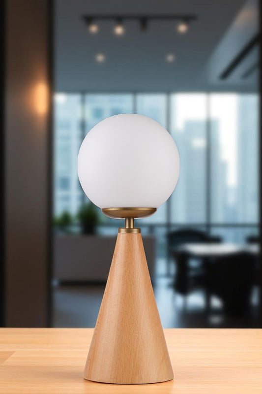 Stolna lampa 811, bijela, zlatna, hrast