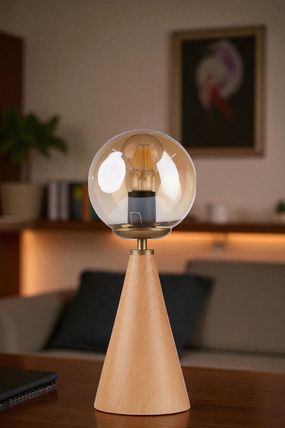 Stolna lampa 828, med, zlatna, hrast