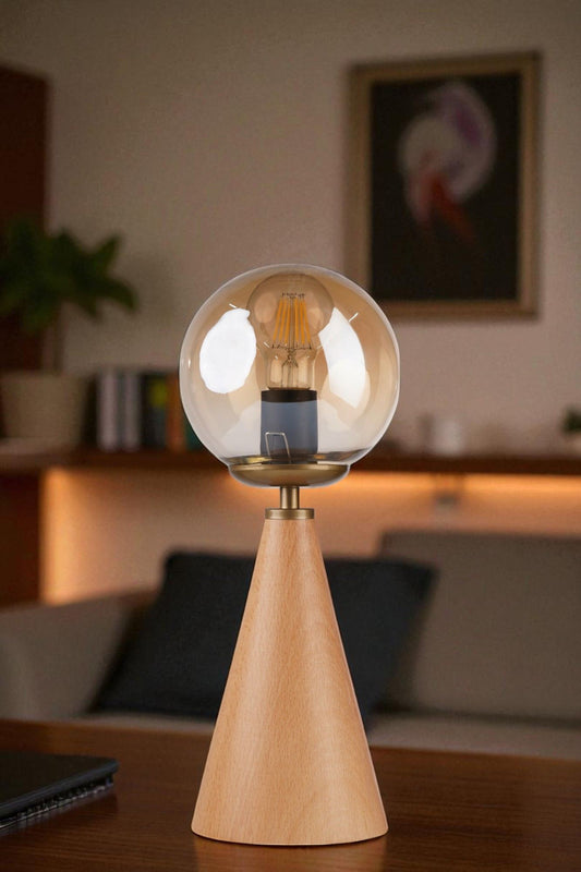 Stolna lampa 828, med, zlatna, hrast