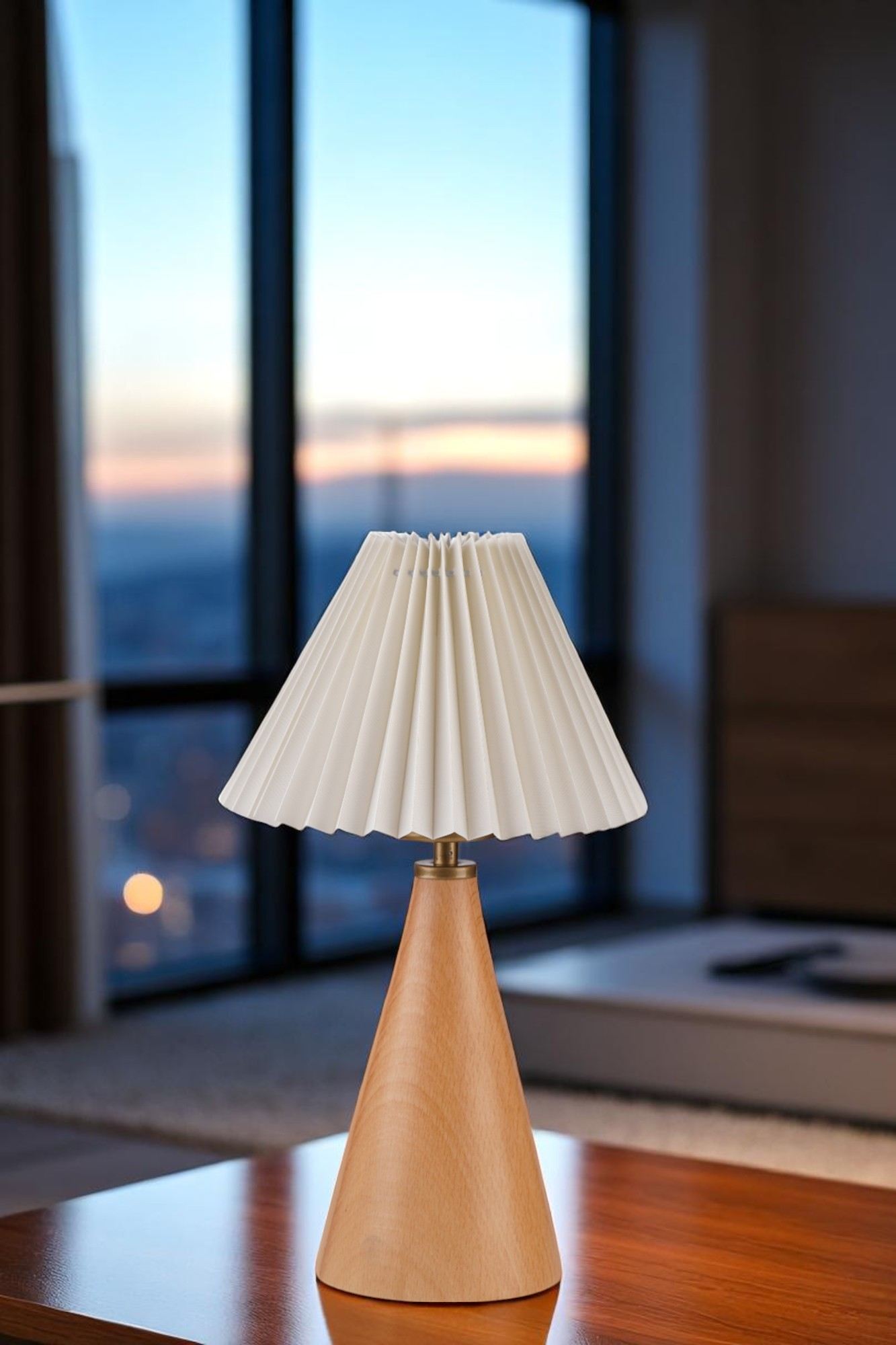 Stolna lampa 835, krem, zlatna, hrast