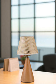 Stolna lampa 842, bež, zlatna, hrast